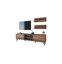 Mueble TV Completo en Melamina Color Nogal, 180x35x48.5 cm, con 2 Estantes